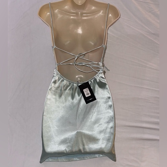 FASHION NOVA: Take Me Higher Satin Mini Dress - Sage - Picture 2 of 10